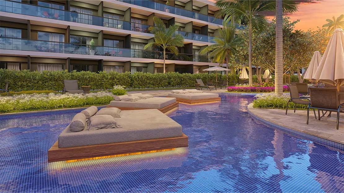 Deck e área de convivência do Makai Acqua Resort, Muro Alto